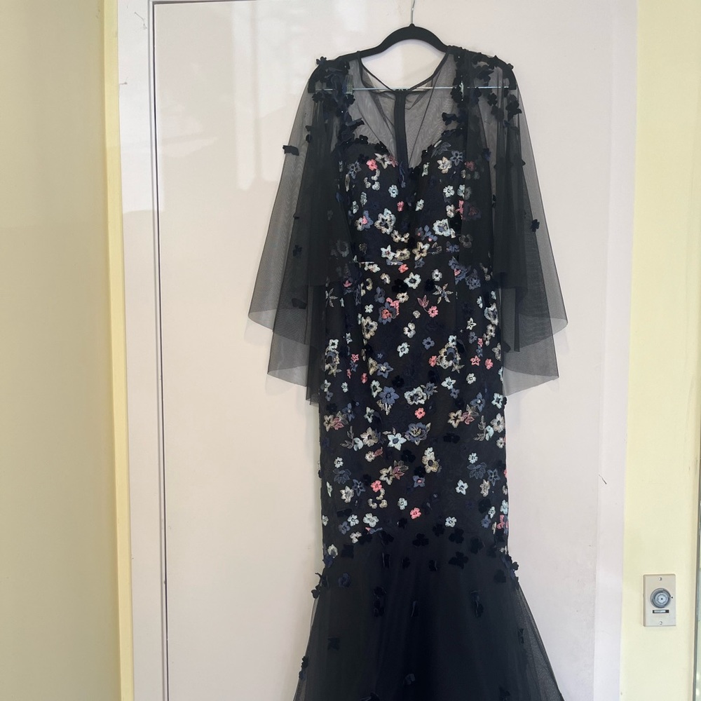 Teri Jon Black/Navy Embroidered Floral Gown. Size 6. Never worn but no tags.